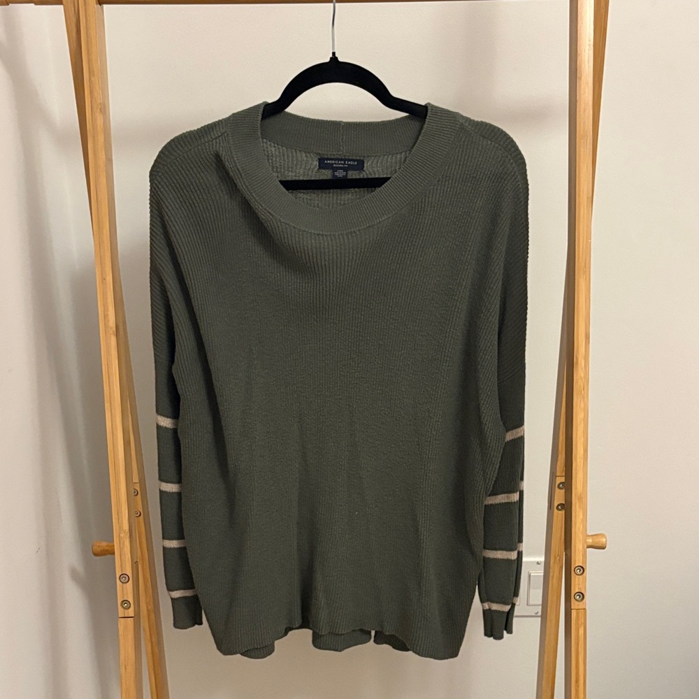 American Eagle Olive Ribbed Jegging-Fit Knit Top
